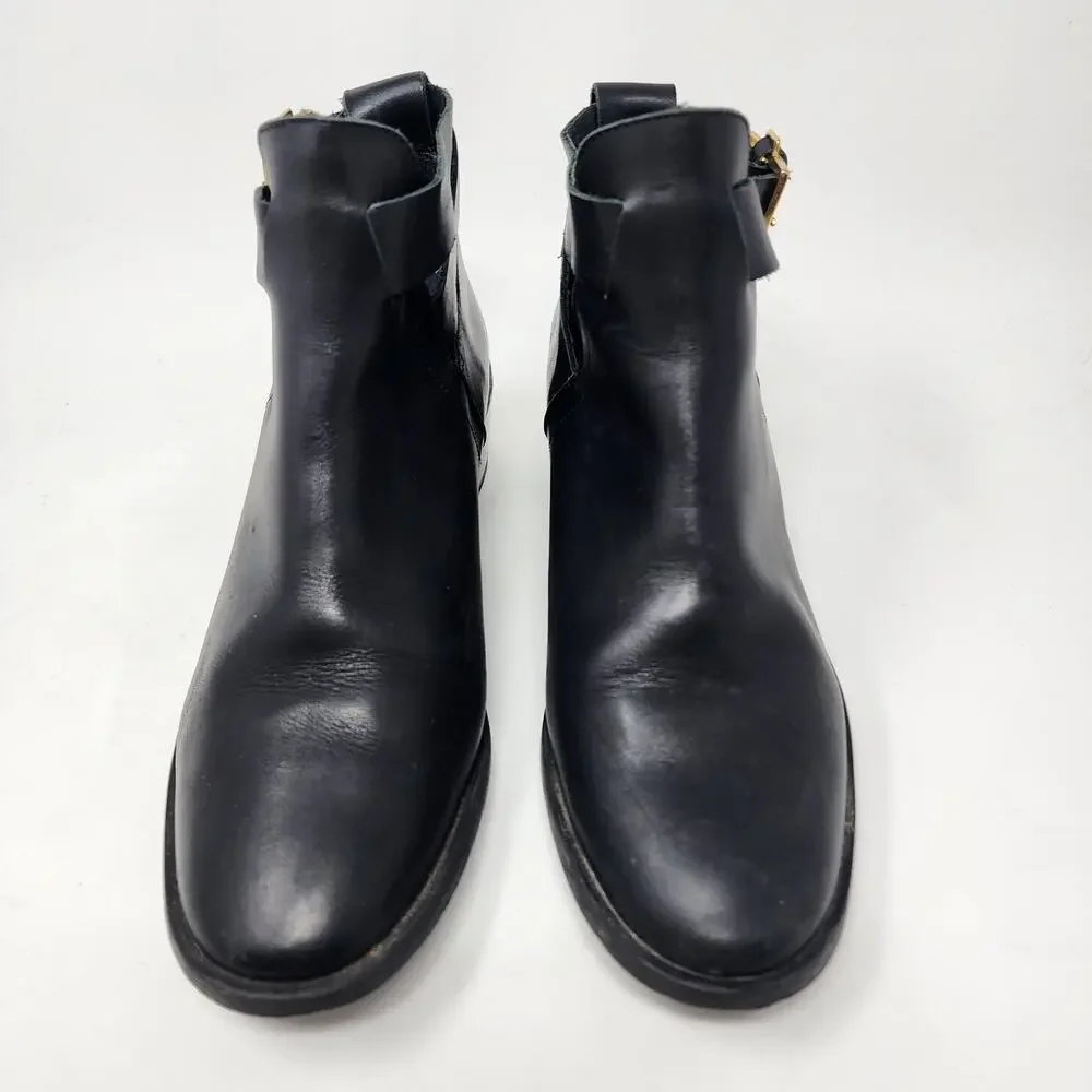Miista Ankle Bootie Women 10 Clarissa Marbled Acrylic Heel Black Leather Buckle